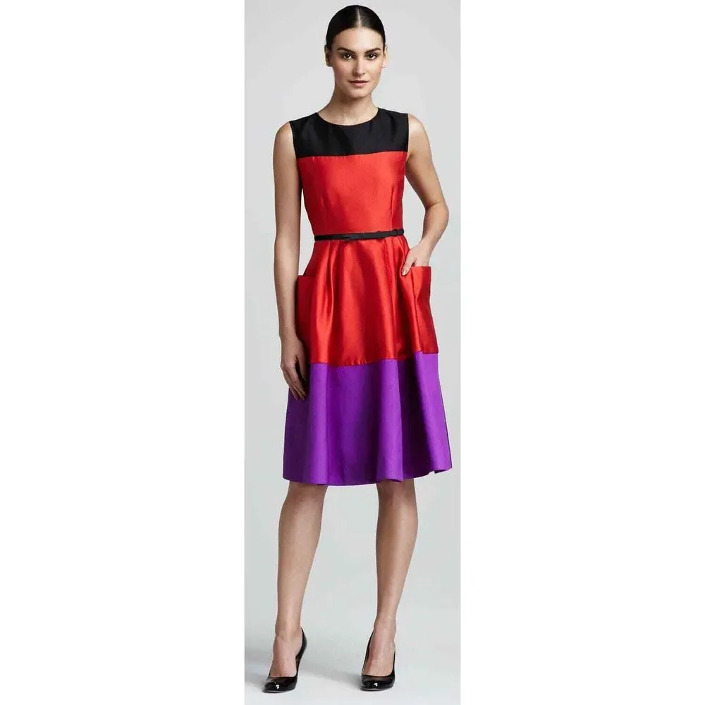 Kate Spade Zahara Dress‎ Womens 8 Purple Black Red Colorblock Silk Sleeveless